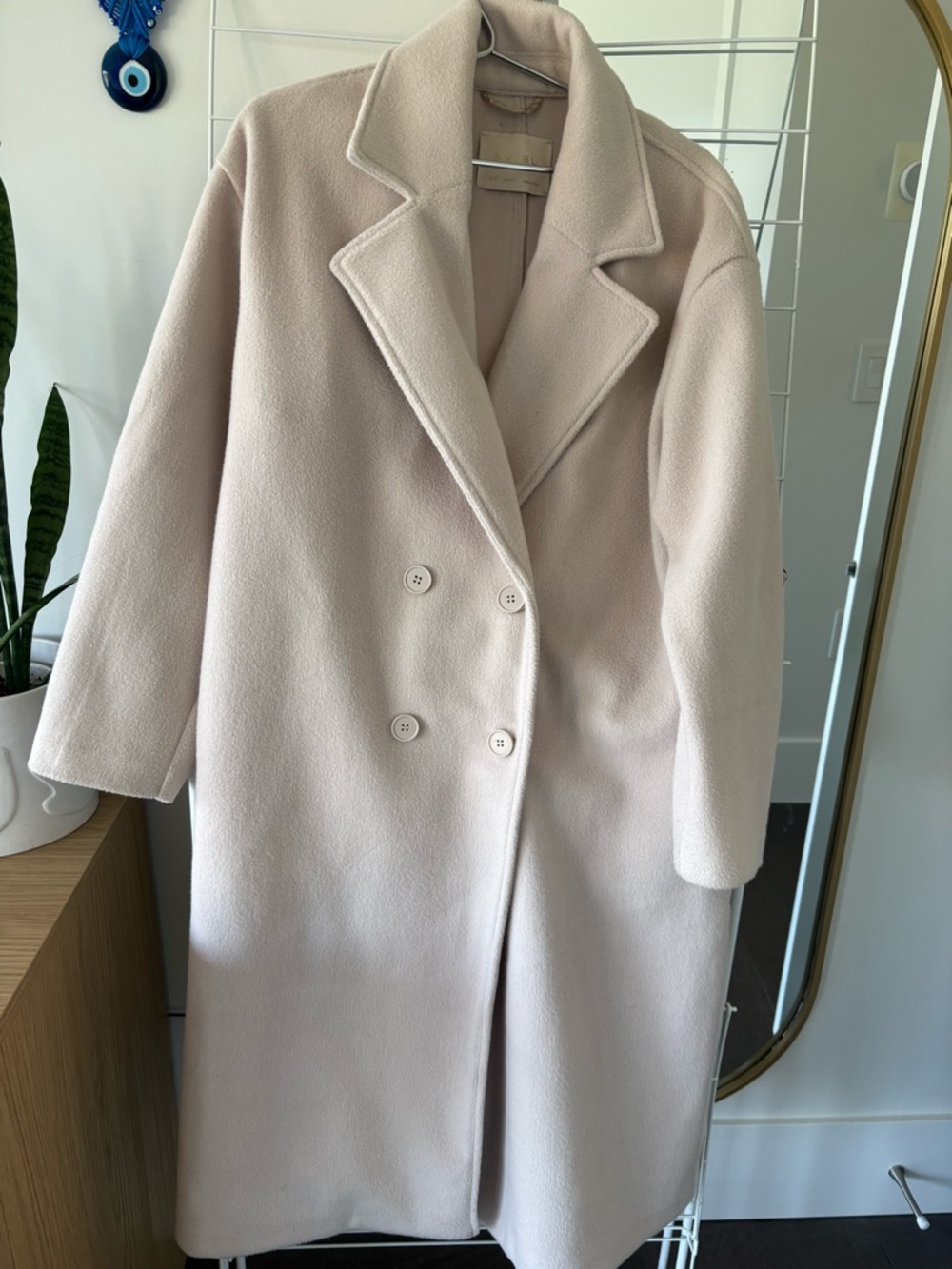 Amisu Cream Double-Breasted Pea Coat